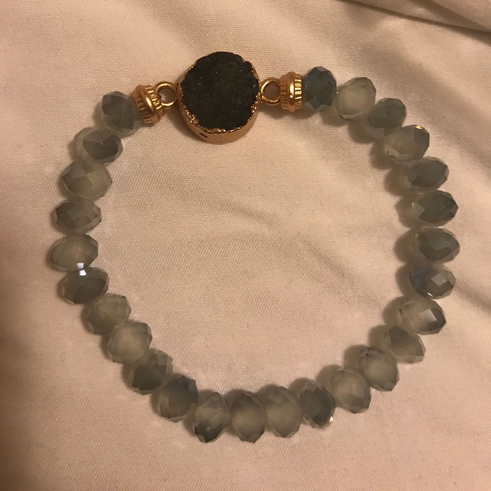 Light blue beaded bracelet with gray druzy stone!